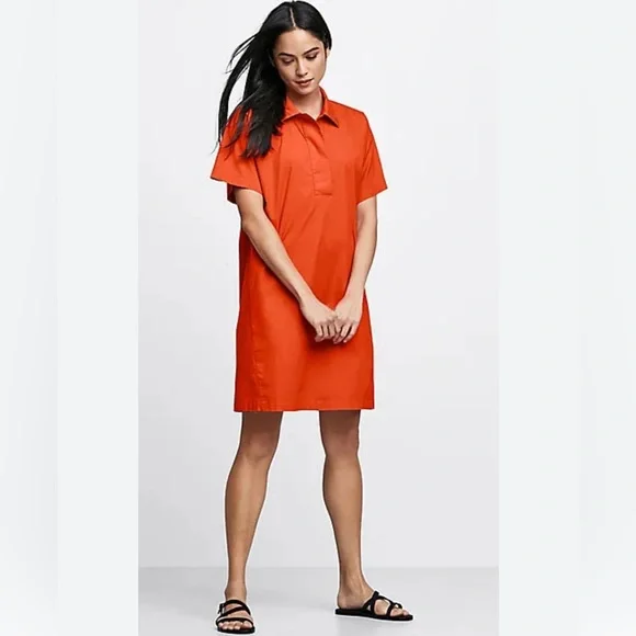 Eileen Fisher | Dresses | Eileen Fisher Classic Collar Dress Organic Cotton  Poplin Pebble Orange Size Lp | Poshmark